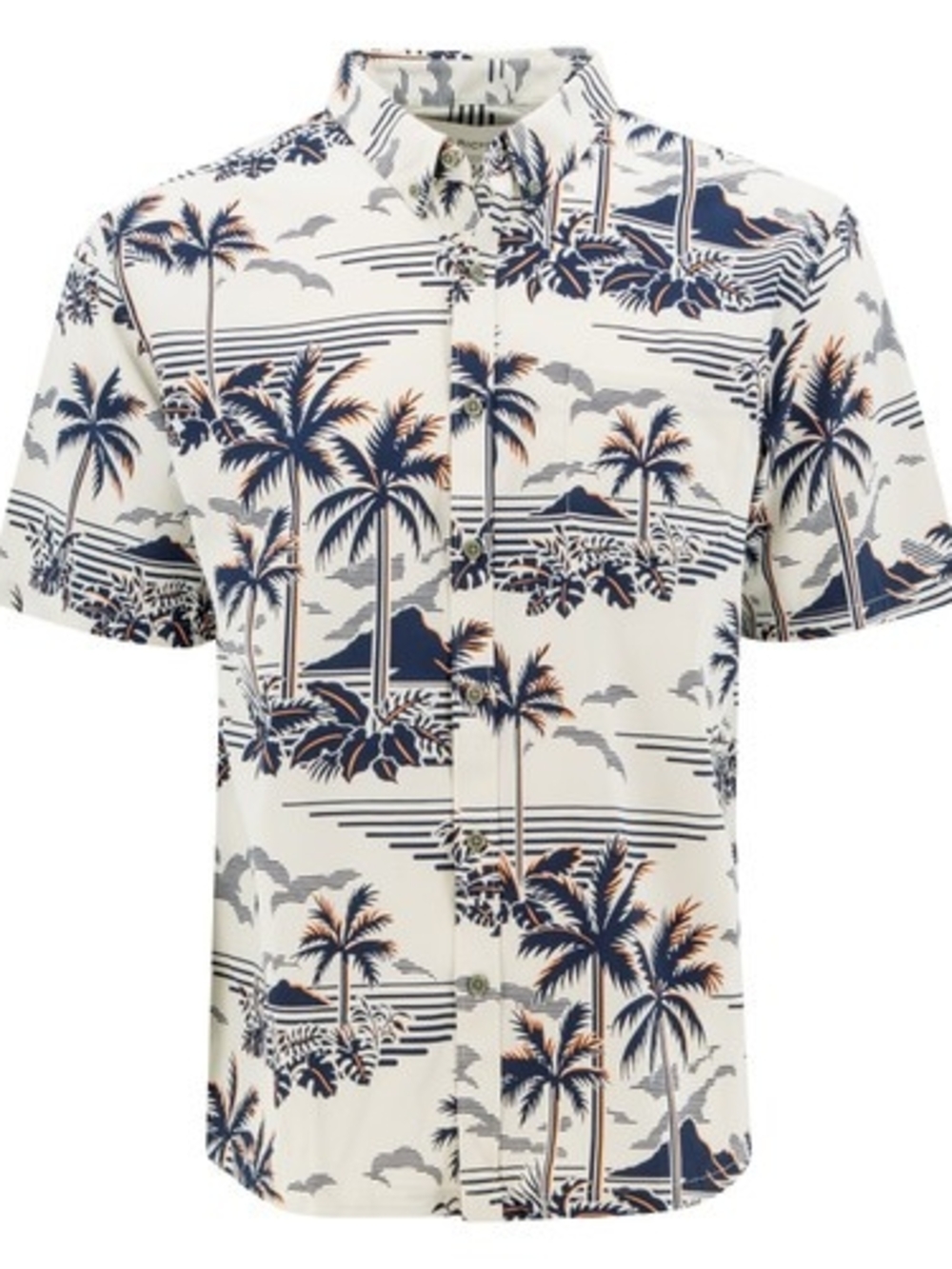 Tori Richard Cream Short-Sleeve Button-Up with Navy & Tan Palm Print